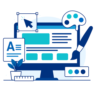 Bilgisayar ekranı ve etrafında verdiğimiz hizmetleri gösteren logolar